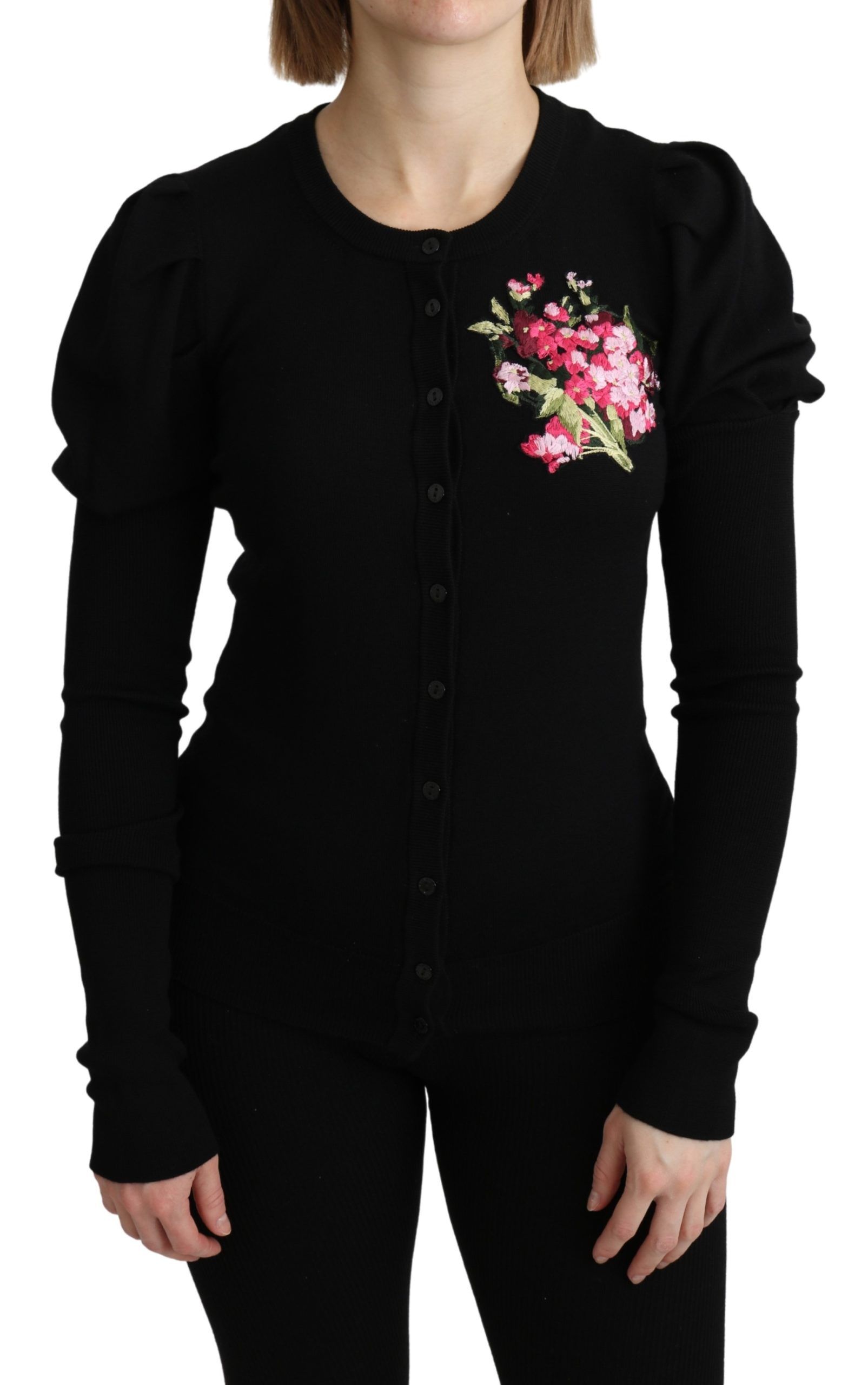 

Элегантный шерстяной кардиган с цветочной вышивкой Dolce & Gabbana, черный