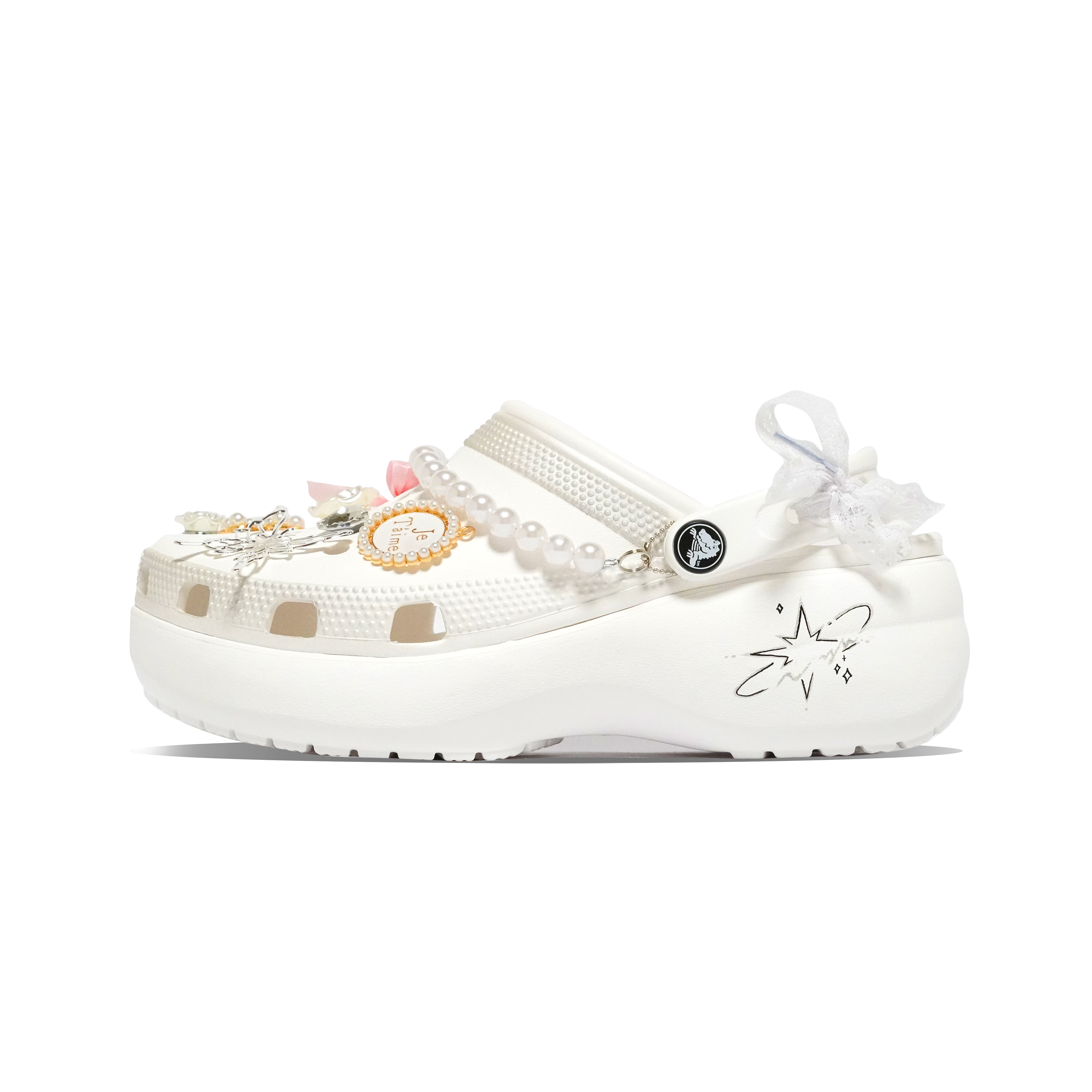 Crocs Классические женские туфли-сабо на платформе, серебристо-белые, Star Clogs