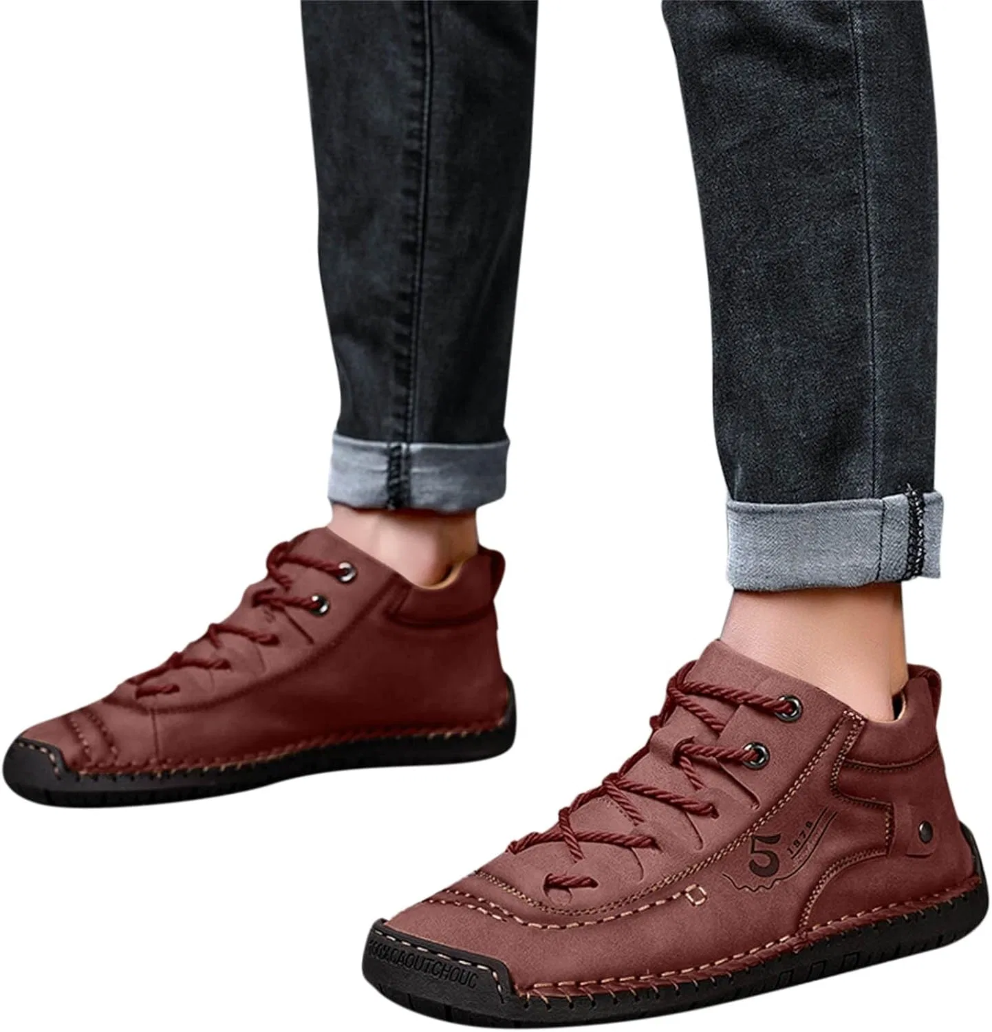 Туфли Mens Shoes Fashion Summer Autumn Mens Leather Shoes Flat Soft Bottom Comfortable Mid High Lace Up Casual Formal Shoes for Men Generic, Red — фото 4