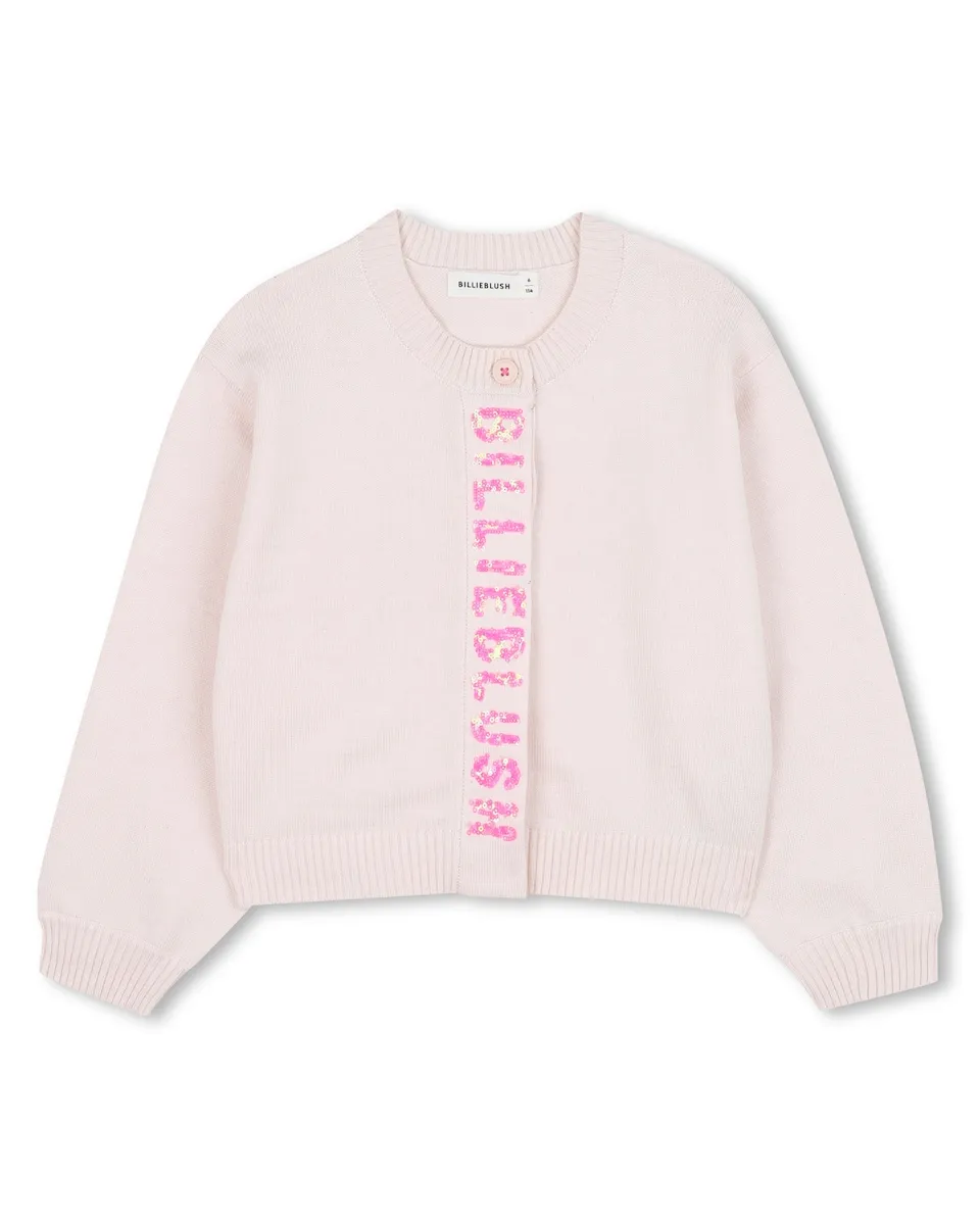

Детская вязаная кофта с длинными рукавами и круглым вырезом Billieblush, светло-розовый