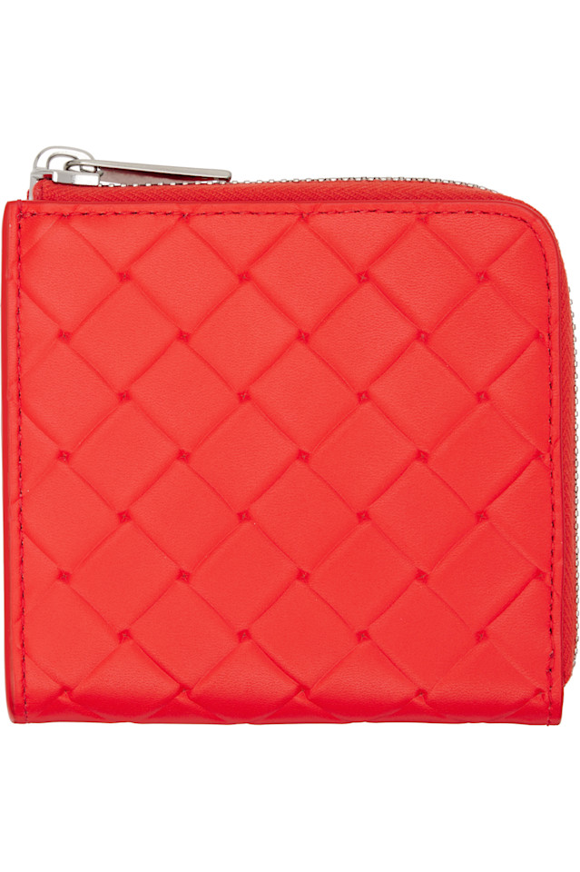 

Bottega Veneta Оранжевый кошелек с квадратной застежкой-молнией и тиснением «интреччиато»