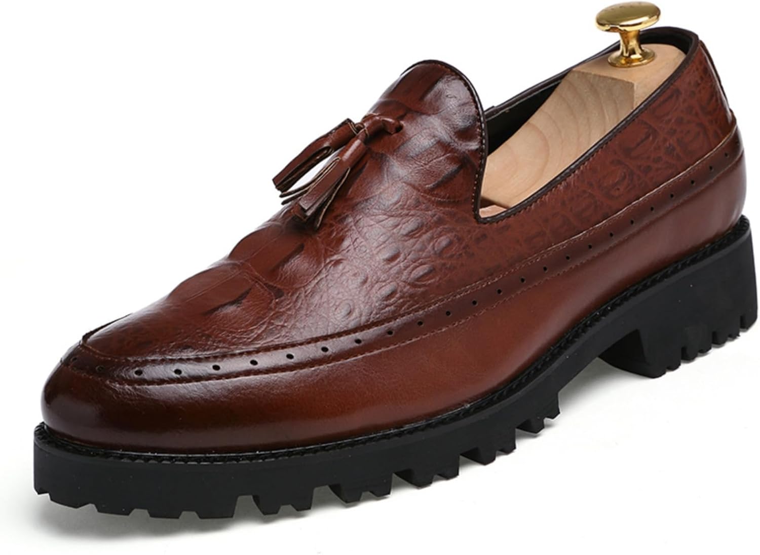 

Мужские кожаные лоферы с кисточками и крокодиловым узором на платформе Yrzhgdl, коричневый