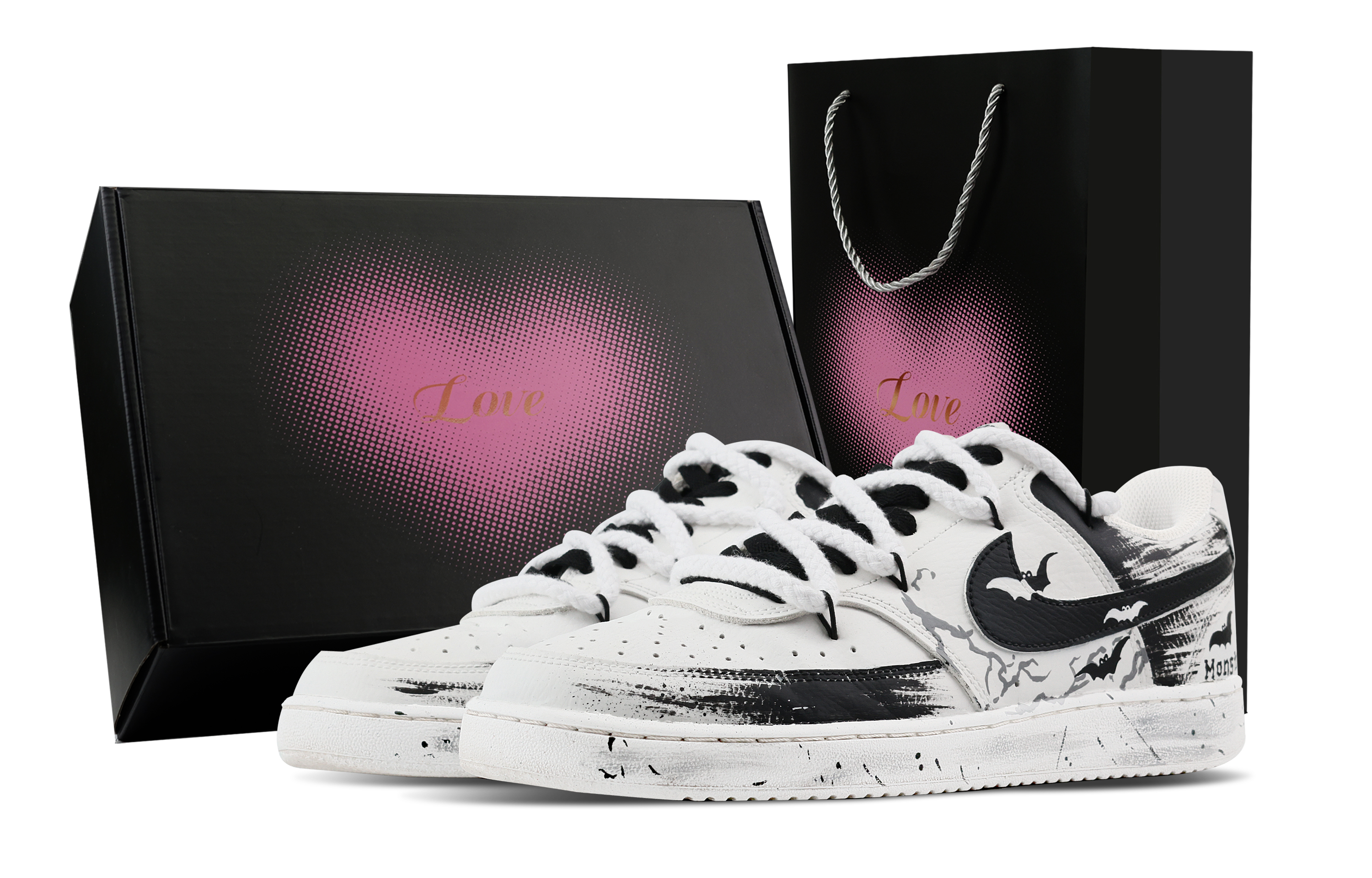 

Nike Кроссовки Court Vision 1 Demon Bat, Heart Box, износостойкие, низкие, для скейтбординга, мужские, черно-белые