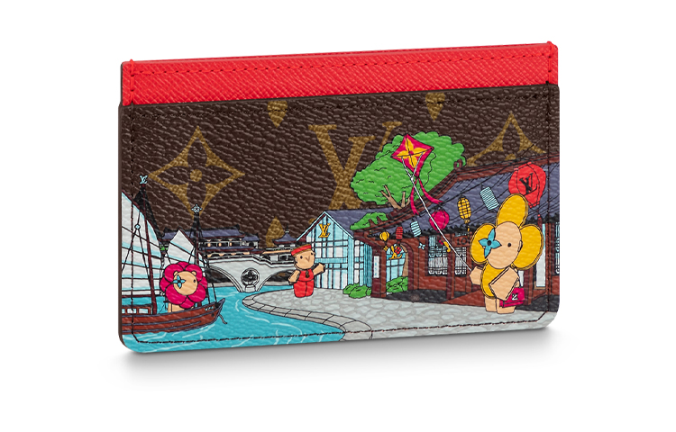

LOUIS VUITTON Холщовая визитница с покрытием, обычная, женская, коричневого цвета