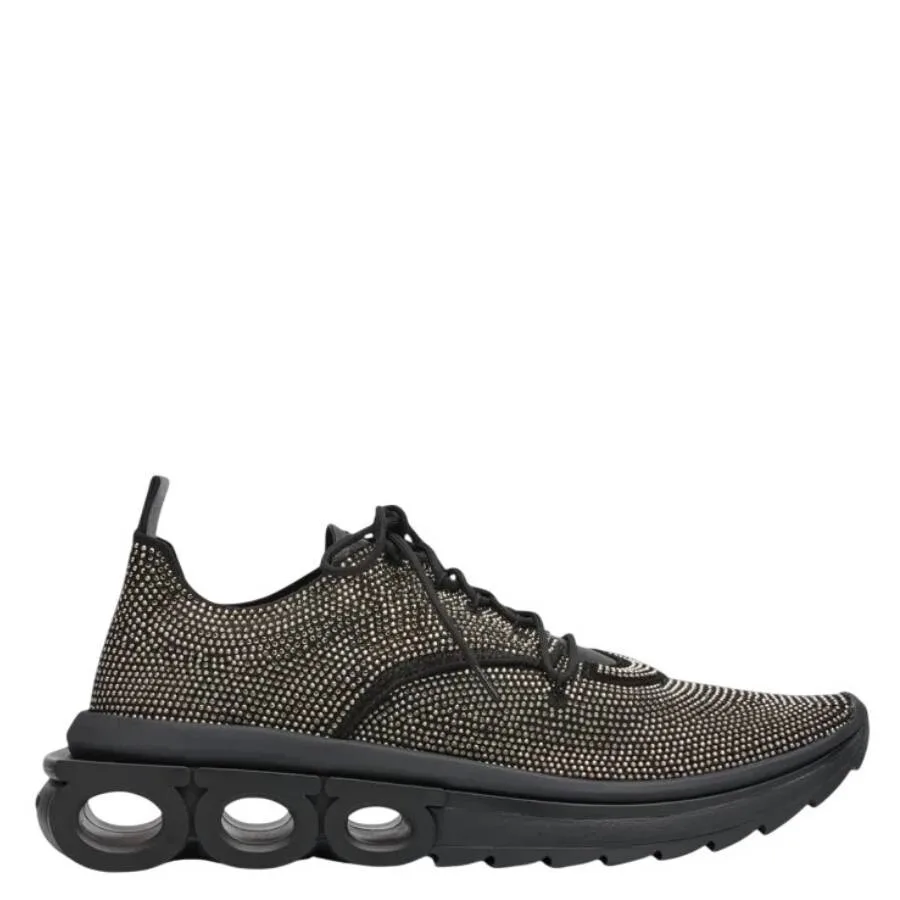 Кроссовки Ferragamo Nima с камнями и логотипом Gancini, черный