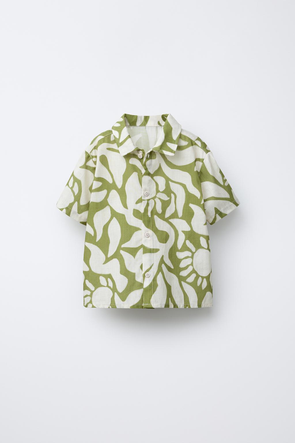 

Рубашка с принтом в виде листьев ZARA, цвет Ecru/Green