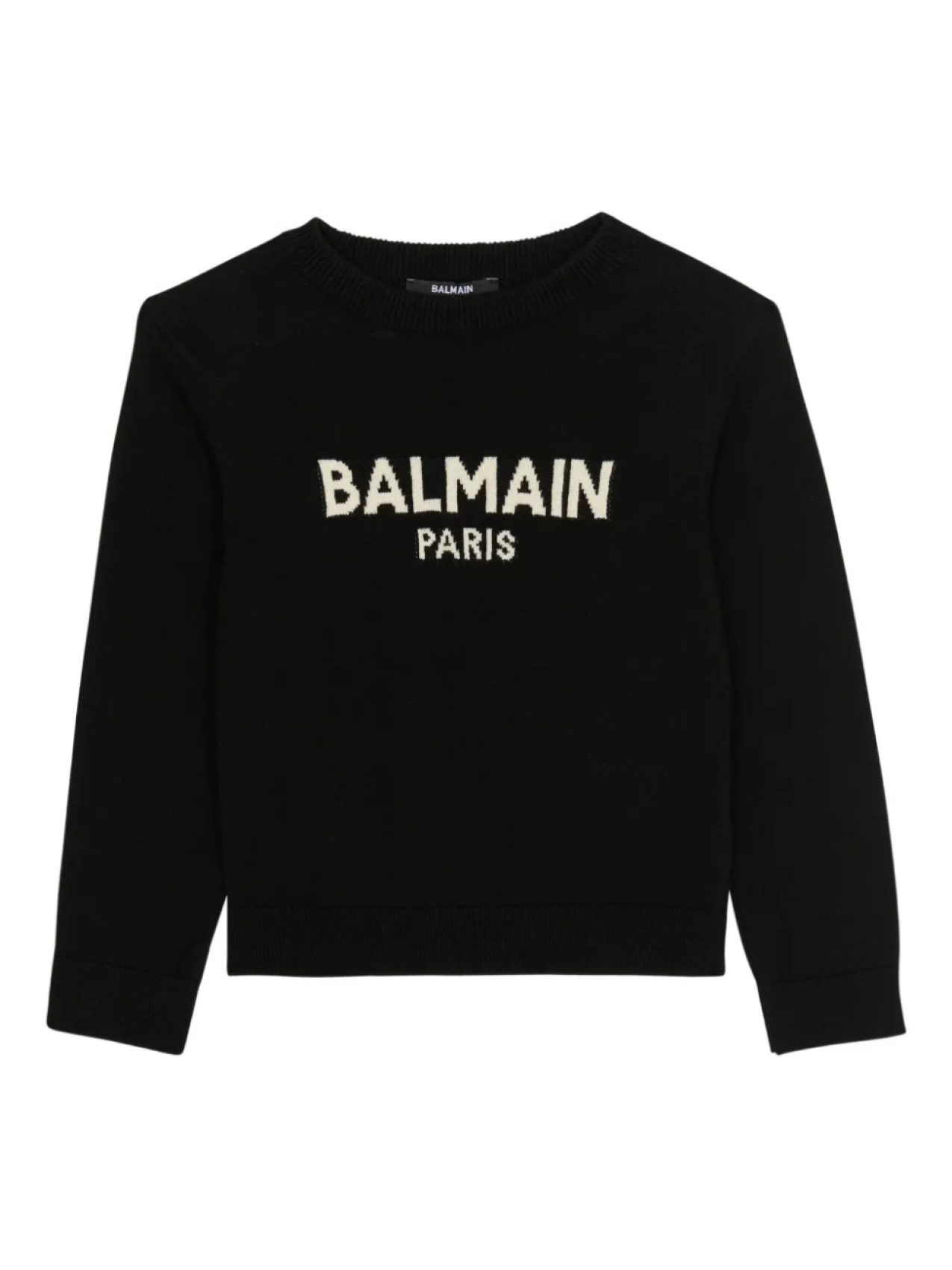 

Свитер с логотипом, связанный интарсией Balmain Kids, черный