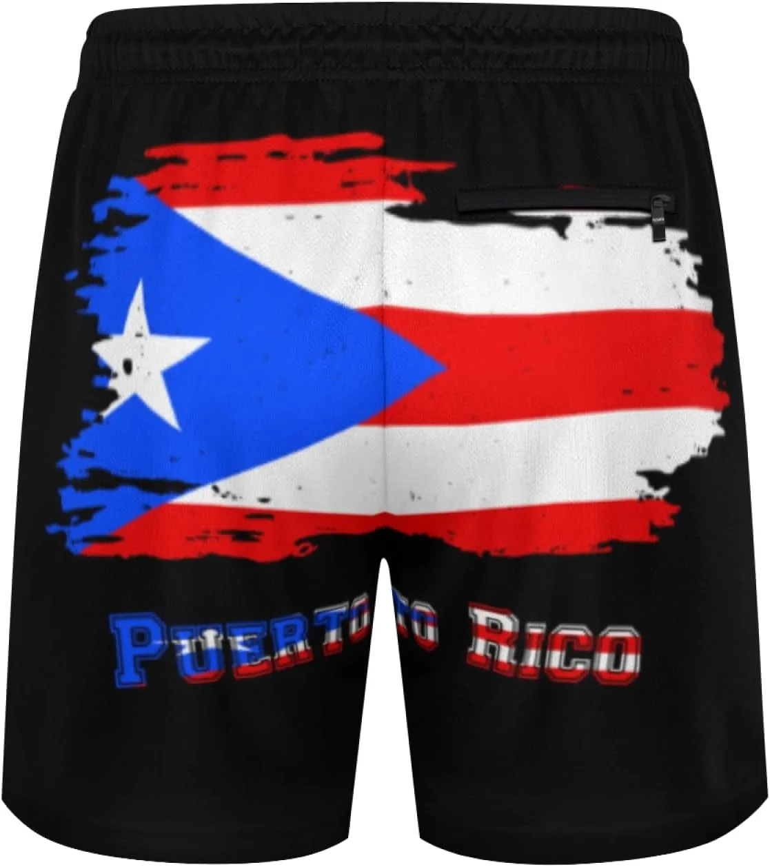 Плавки с флагом Пуэрто-Рико, сетчатая подкладка, мужские, на завязках, быстросохнущие, с карманами Generic, черный — фото 3
