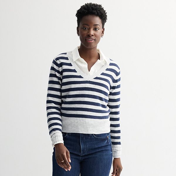 

Женский легкий свитер с v-образным вырезом Sonoma Goods For Life, Gray Blue Stripe