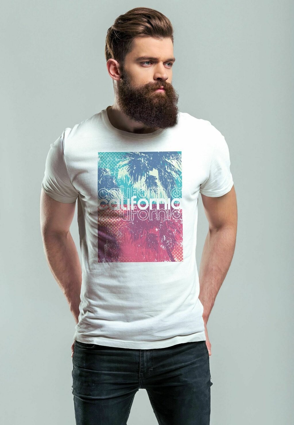 

Футболка с принтом CALIFORNIA PALMEN SOMMER FOTO PRINT AUFDRUCK Neverless, белый