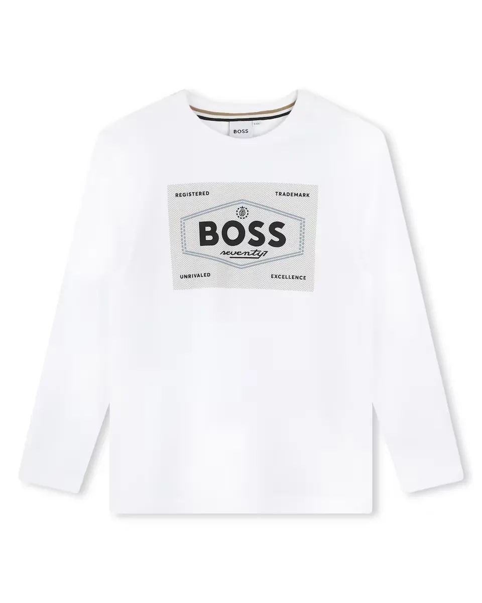 

Футболка для мальчика с длинными рукавами из 100% хлопка BOSS Kidswear, белый