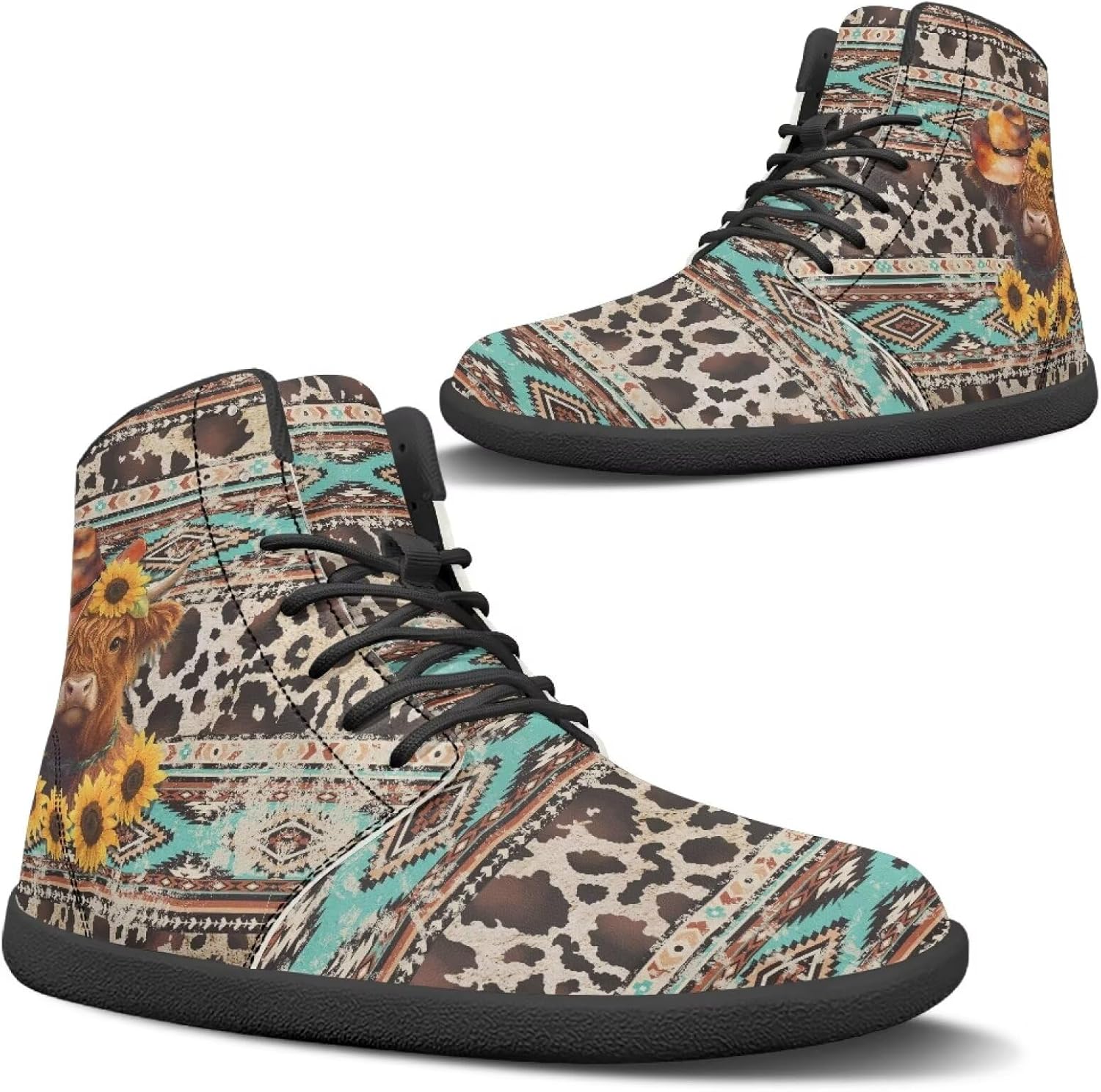 

Мужские широкие кроссовки для ходьбы, легкие, нескользящие, с нулевым перепадом высоты подошвы, высокие, повседневные, плоские, для путешествий и работы, размеры 5-14 Qoiuvncy, Highland Cow Aztec Tribal