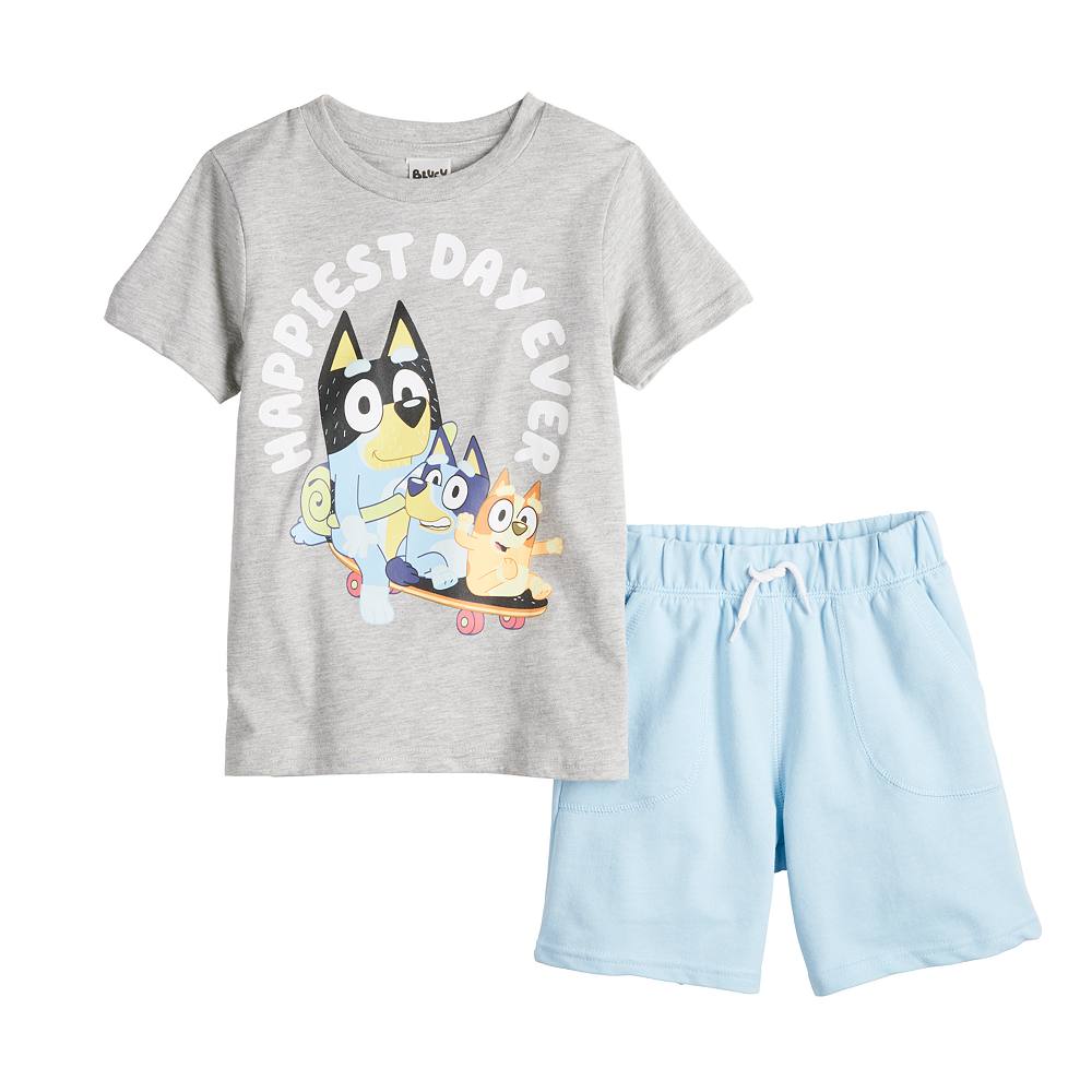 

Комплект из футболки и шорт с рисунком Bluey Happiest Day для мальчиков 4–7 лет, цвет Light Gray