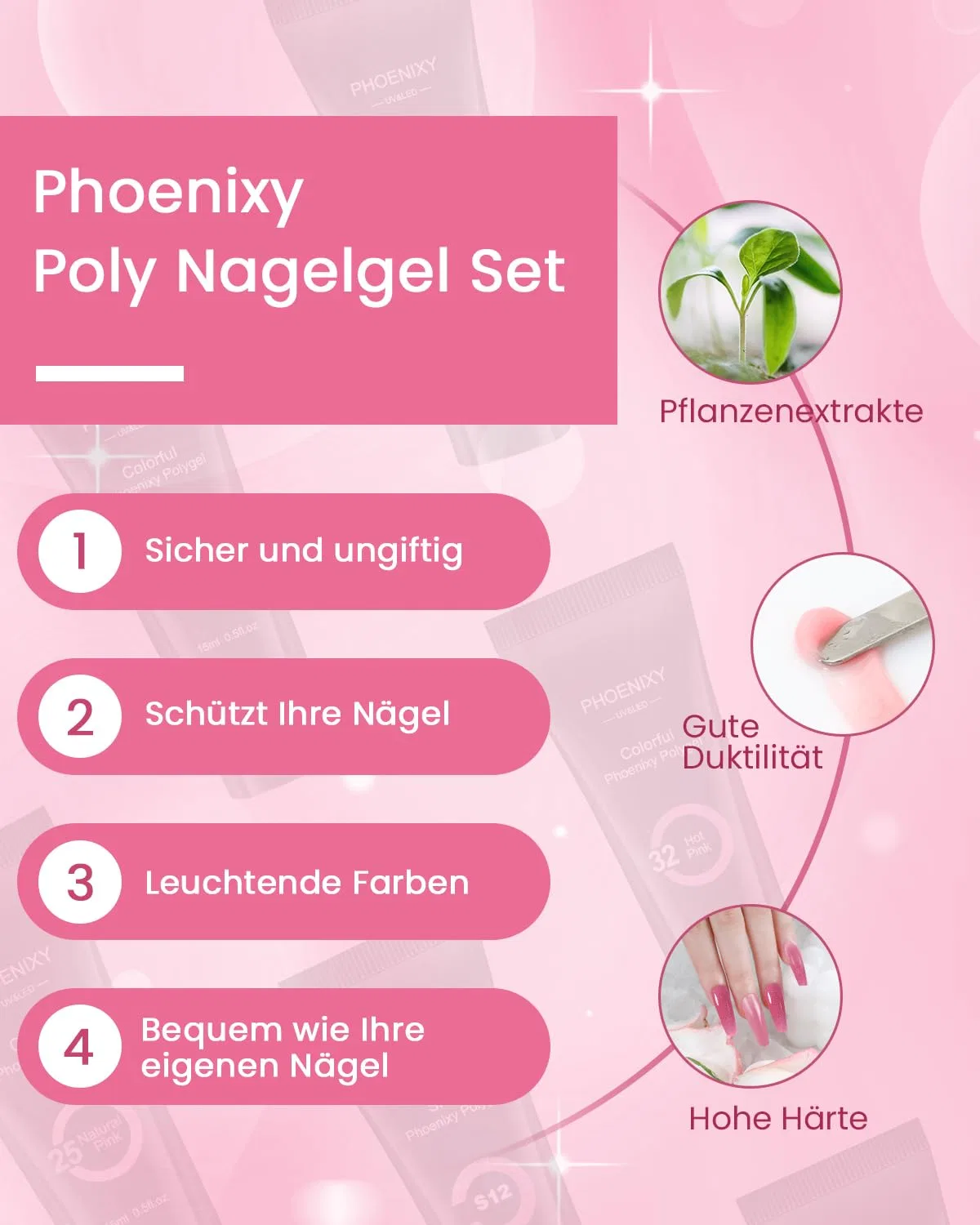 Набор полигелей для ногтей «Poly Nail Gel Set» от Phoenixy, 14 цветов, 15 мл Phoenixy, ‎Dark Burgundy Red — фото 3