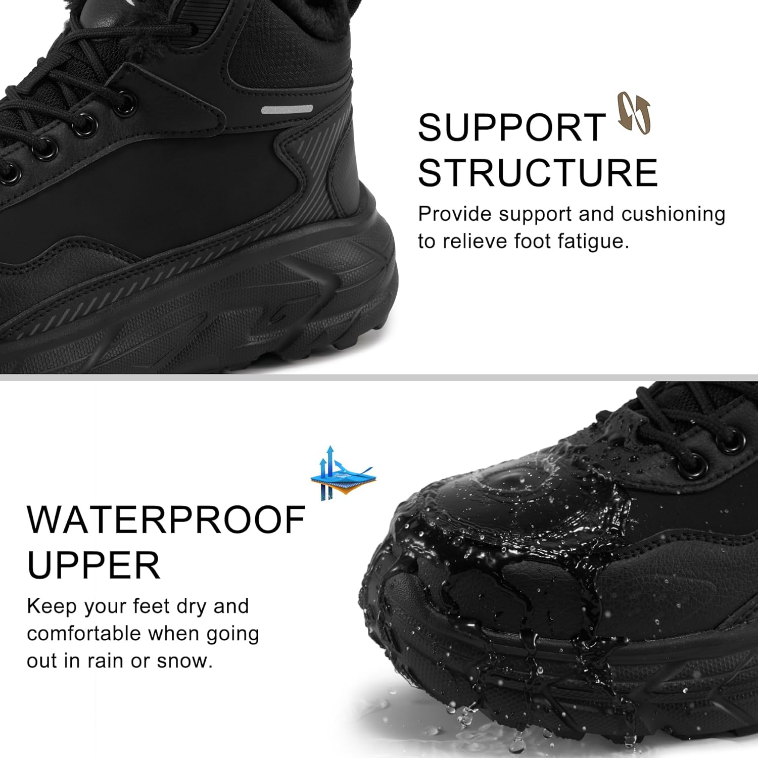 Зимние ботинки Ecetana Mens Snow: теплые, с меховой подкладкой, водонепроницаемые ботинки, удобные, легкие, короткие ботильоны, черный — фото 4