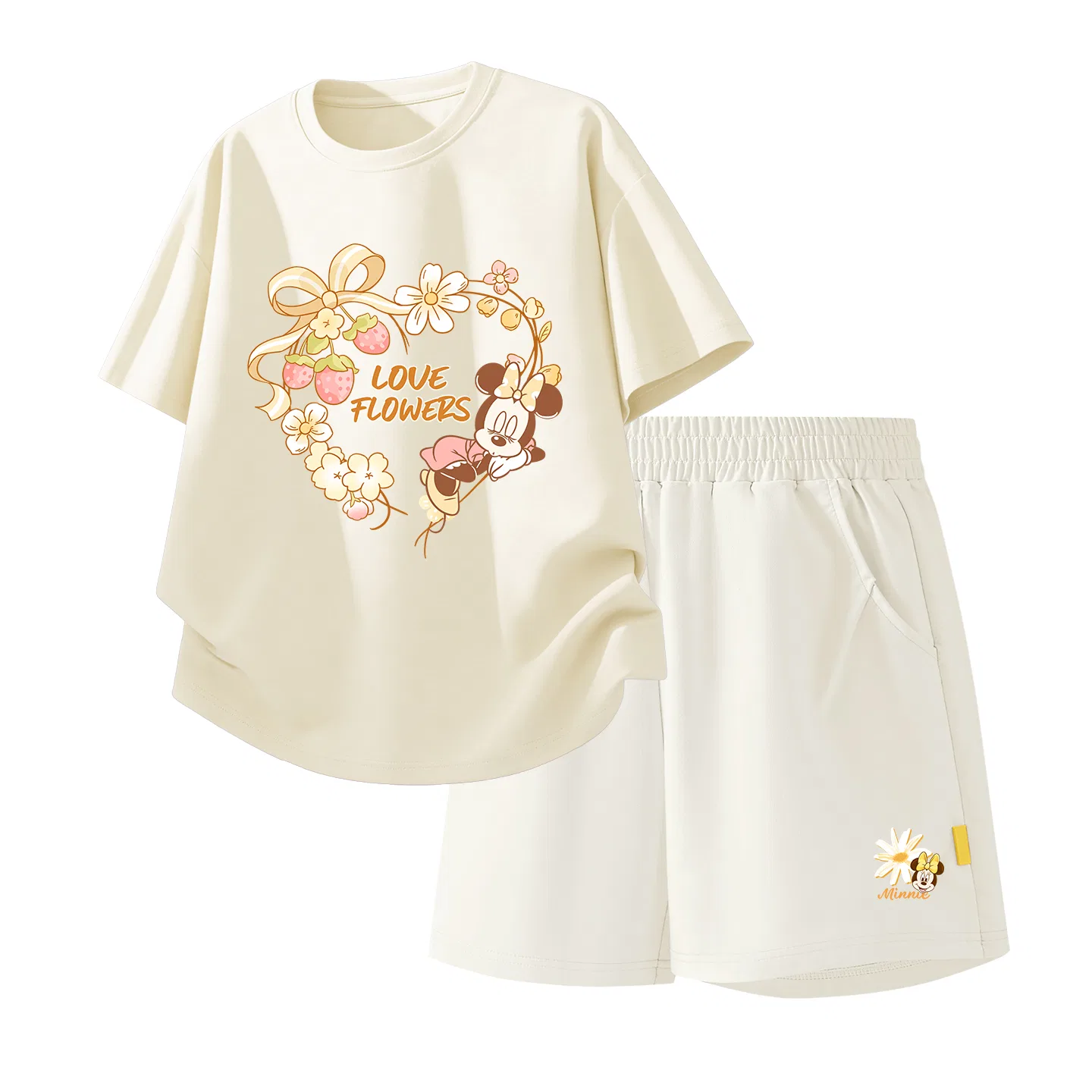 Детская повседневная спортивная футболка с круглым вырезом Disney, Di Ring Flower Ivory White+Di Prosperity Flower K_Bottom Right Mist White