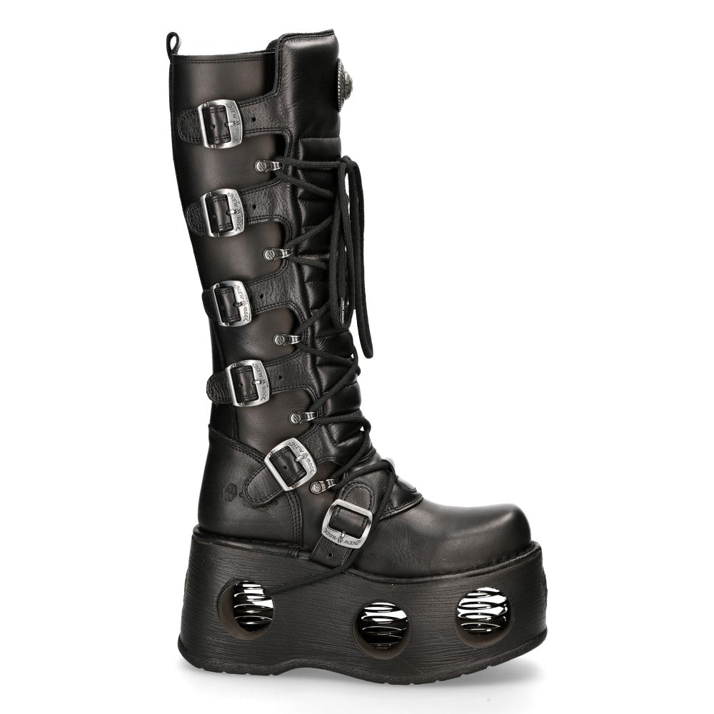Новые готические ботинки New Rock M-272-S2 Neptuno Metallic до колена из черной кожи — фото 4