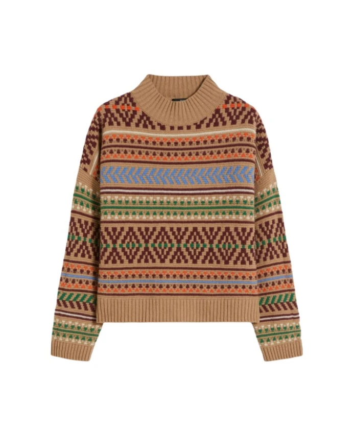 

Пуловер верблюжьего цвета с жаккардовым узором и обратной вязкой. Weekend Max Mara, коричневый