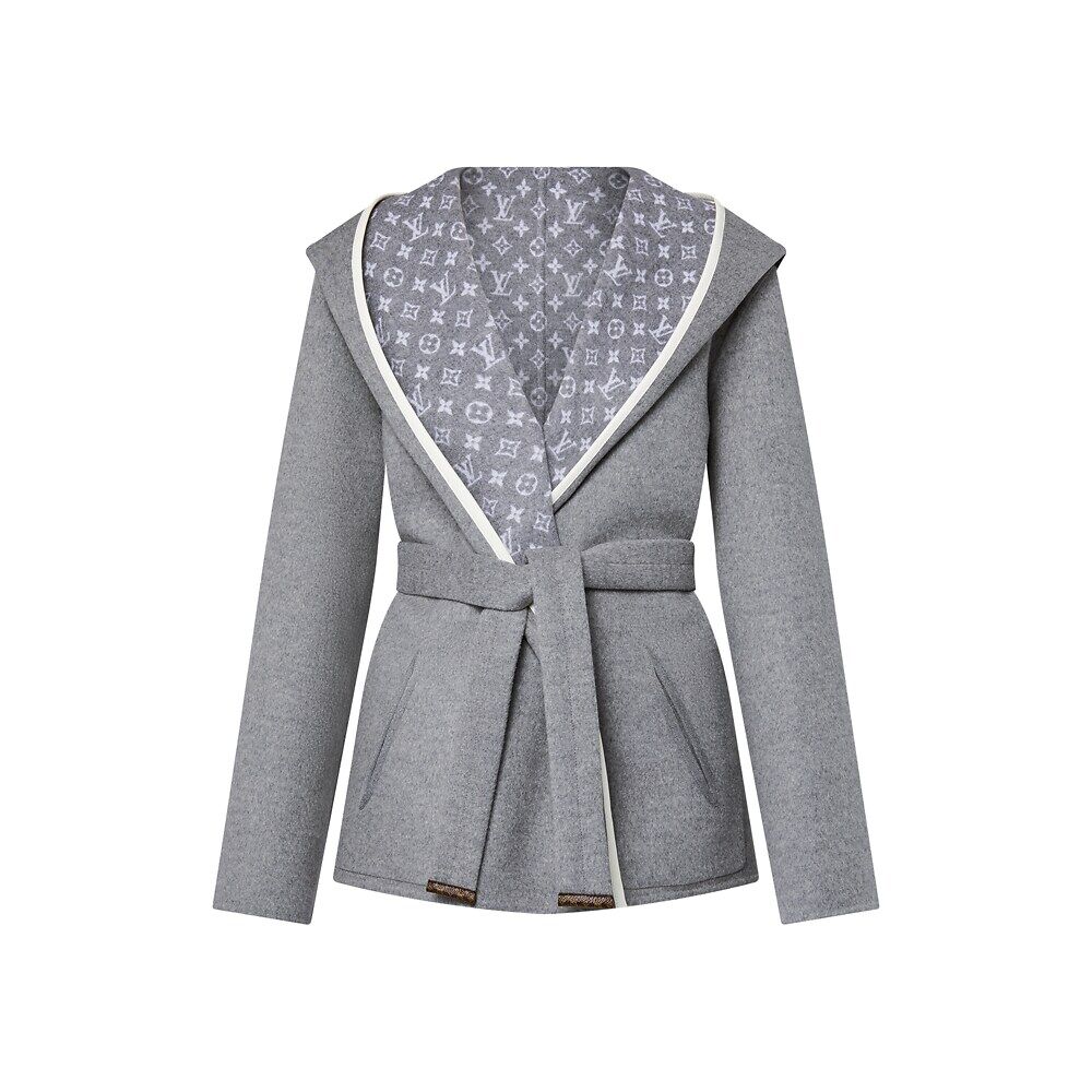 

Двустороннее фирменное короткое пальто с капюшоном Louis Vuitton, серый
