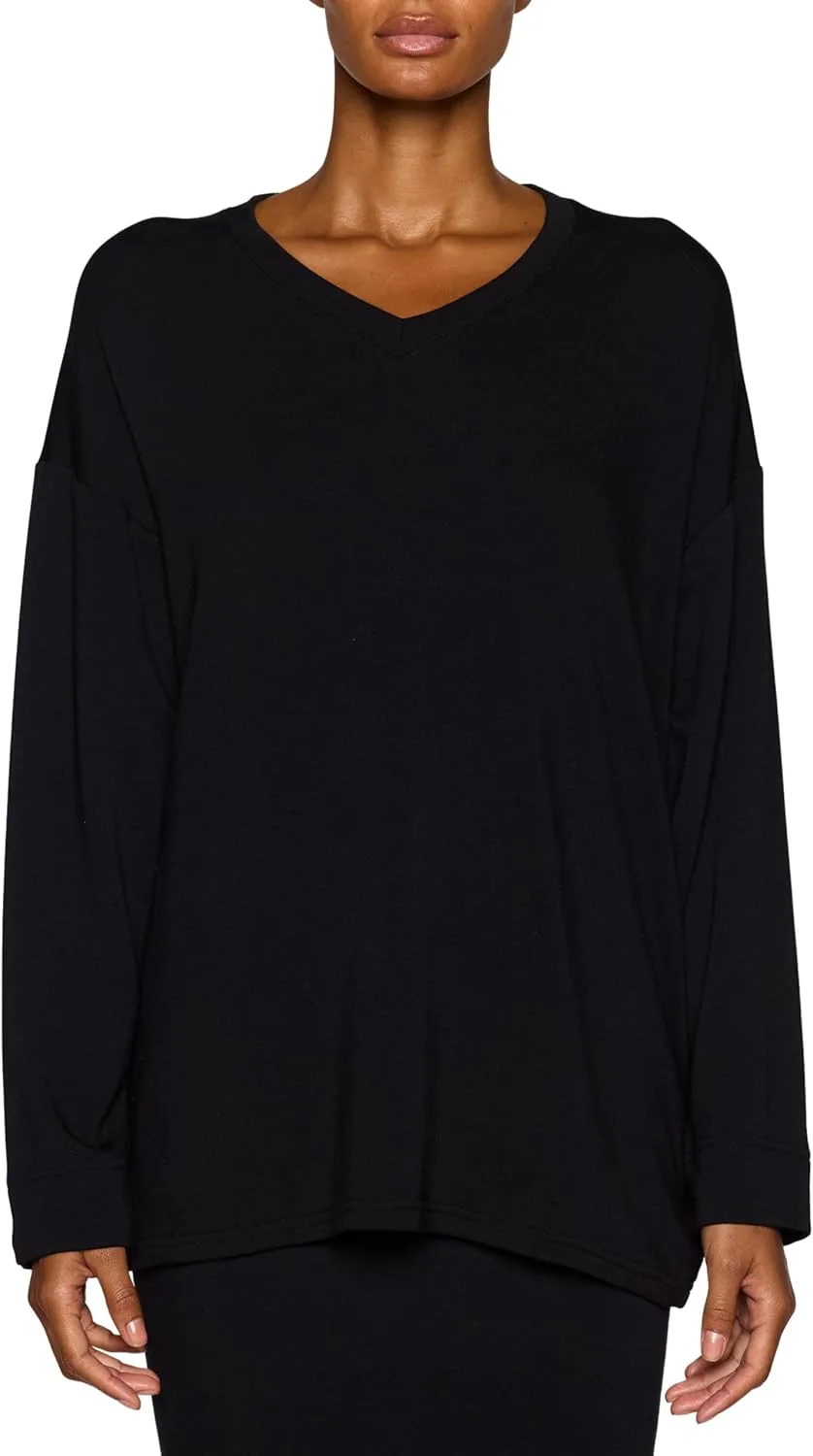 

Bleusalt The Oversized V-Neck T-Shirt | Женская футболка свободного кроя с длинным рукавом | Soft Modal Drape