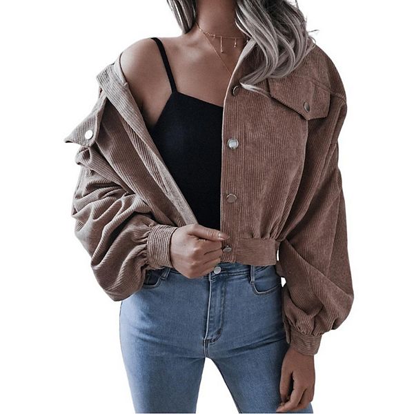 

Женская вельветовая куртка на пуговицах с длинным рукавом и воротником Kojooin, Khaki