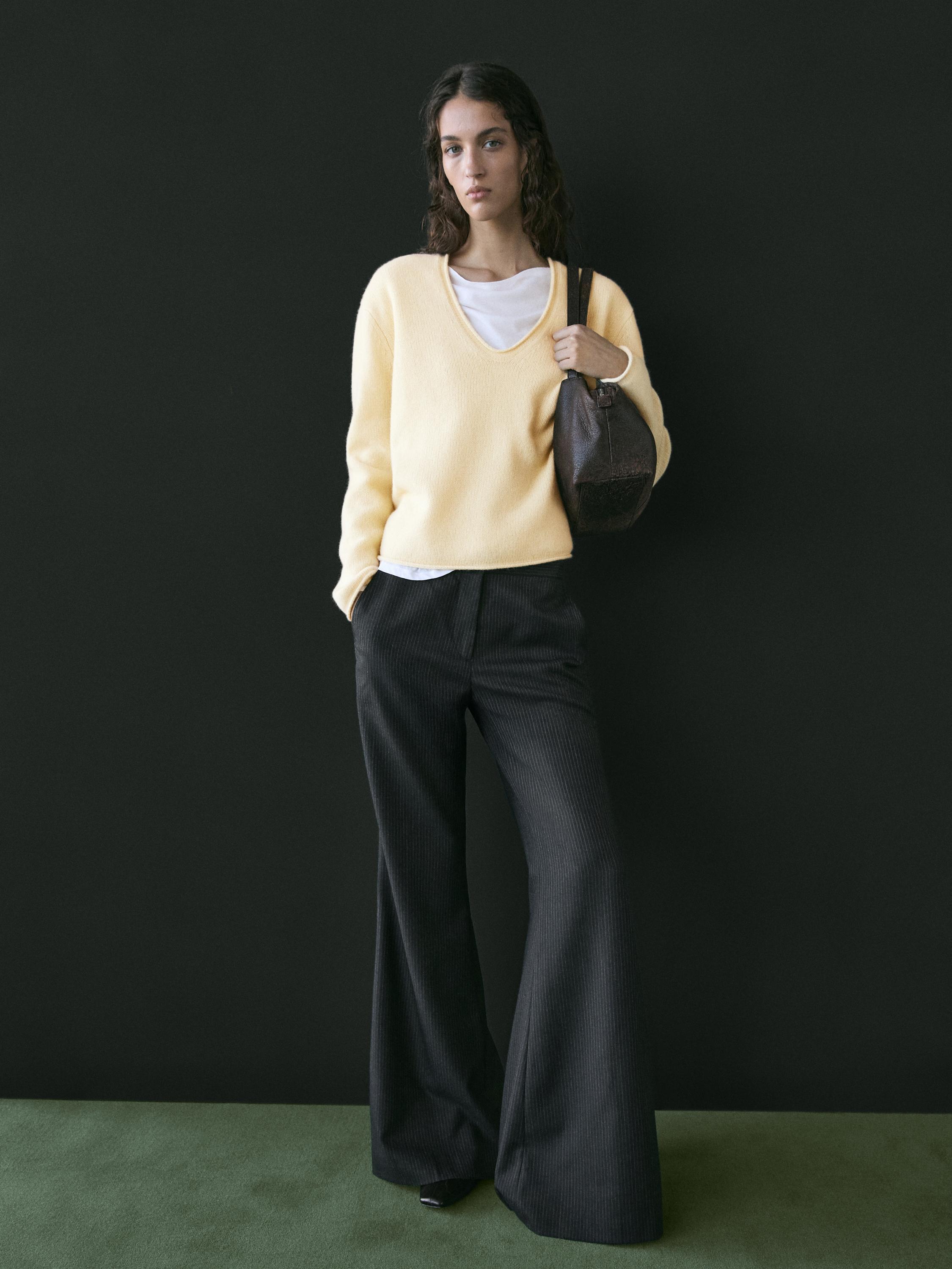 

Брюки клеш в тонкую полоску Massimo Dutti, charcoal