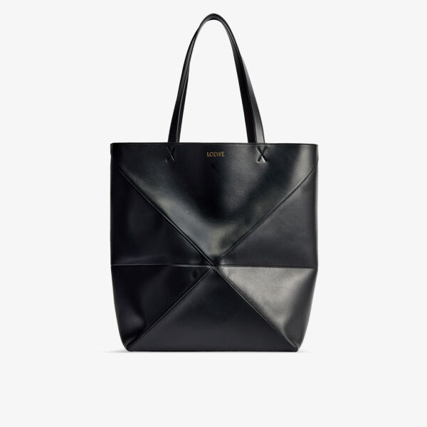 

Большая кожаная сумка-тоут с пазловым сложением Loewe, черный