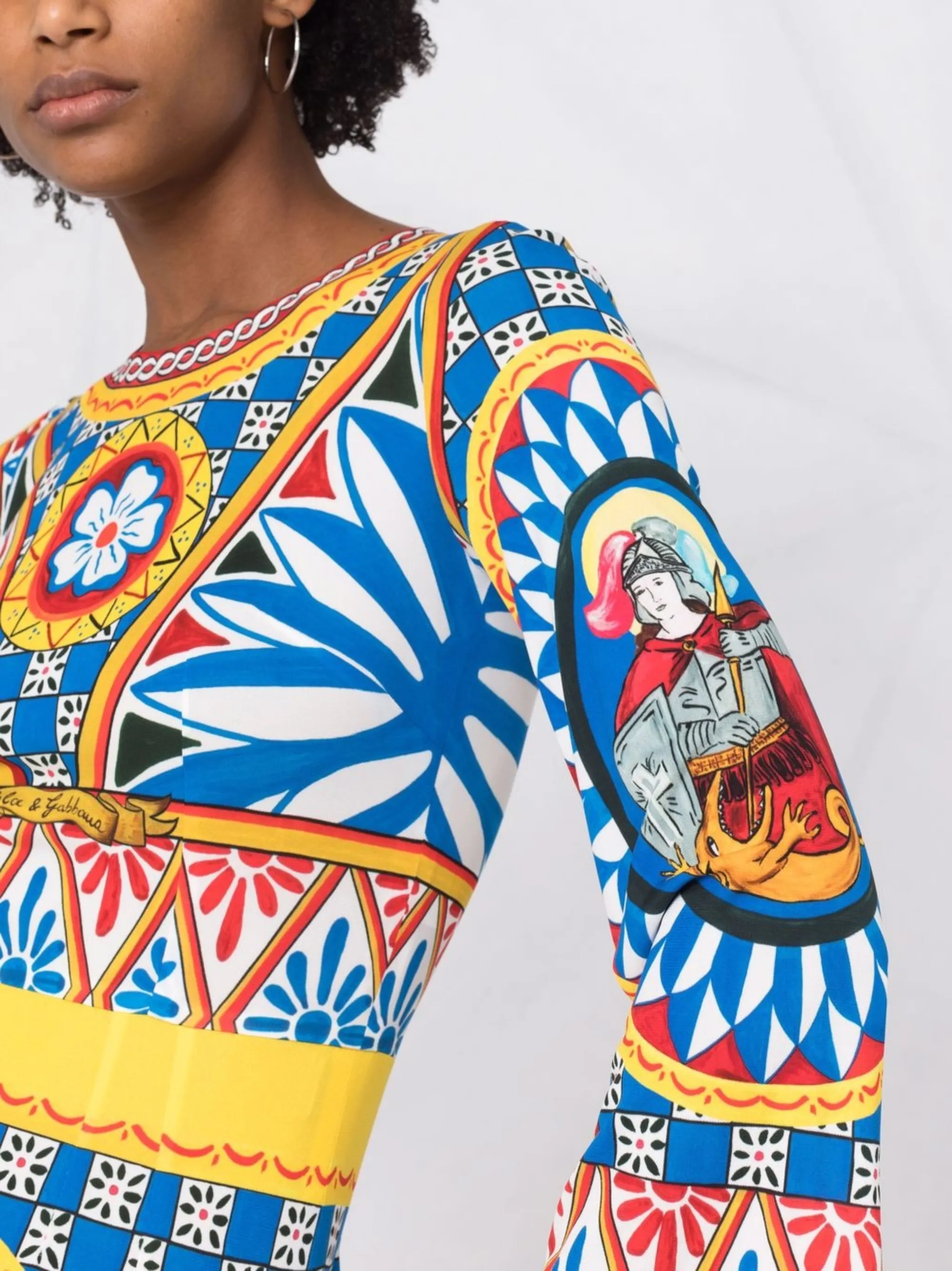 Платье с длинными рукавами и графичным принтом Dolce & Gabbana, синий — фото 3