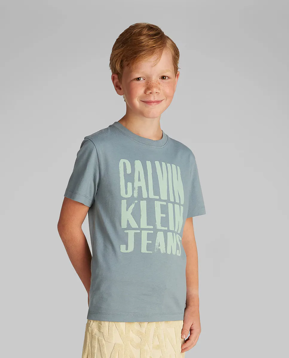 

Футболка для мальчиков с короткими рукавами и макси-логотипом Calvin Klein, цвет Verde Agua