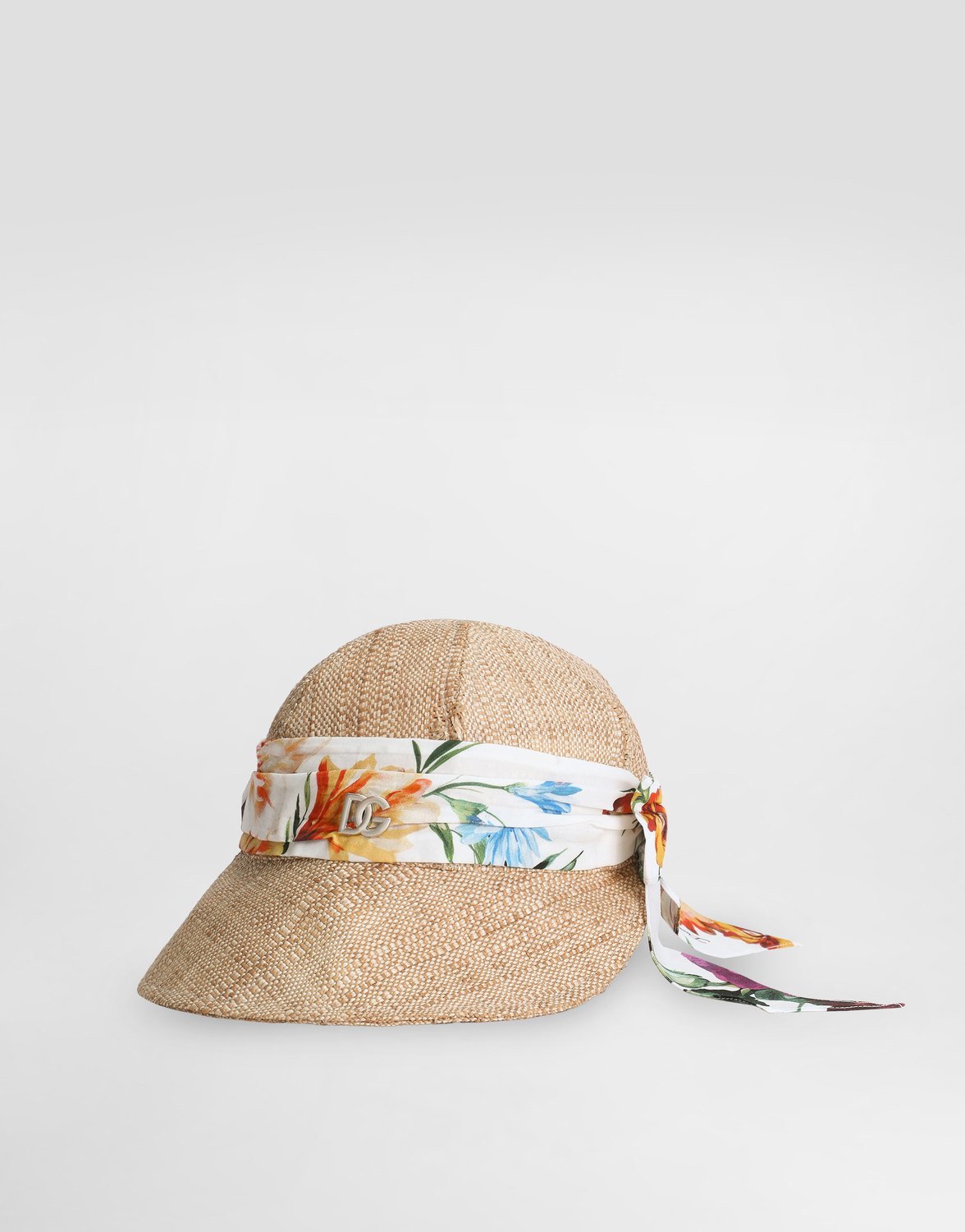 

Шляпа из рафии с цветочным принтом, козырьком и логотипом dg Dolce & Gabbana, мультиколор