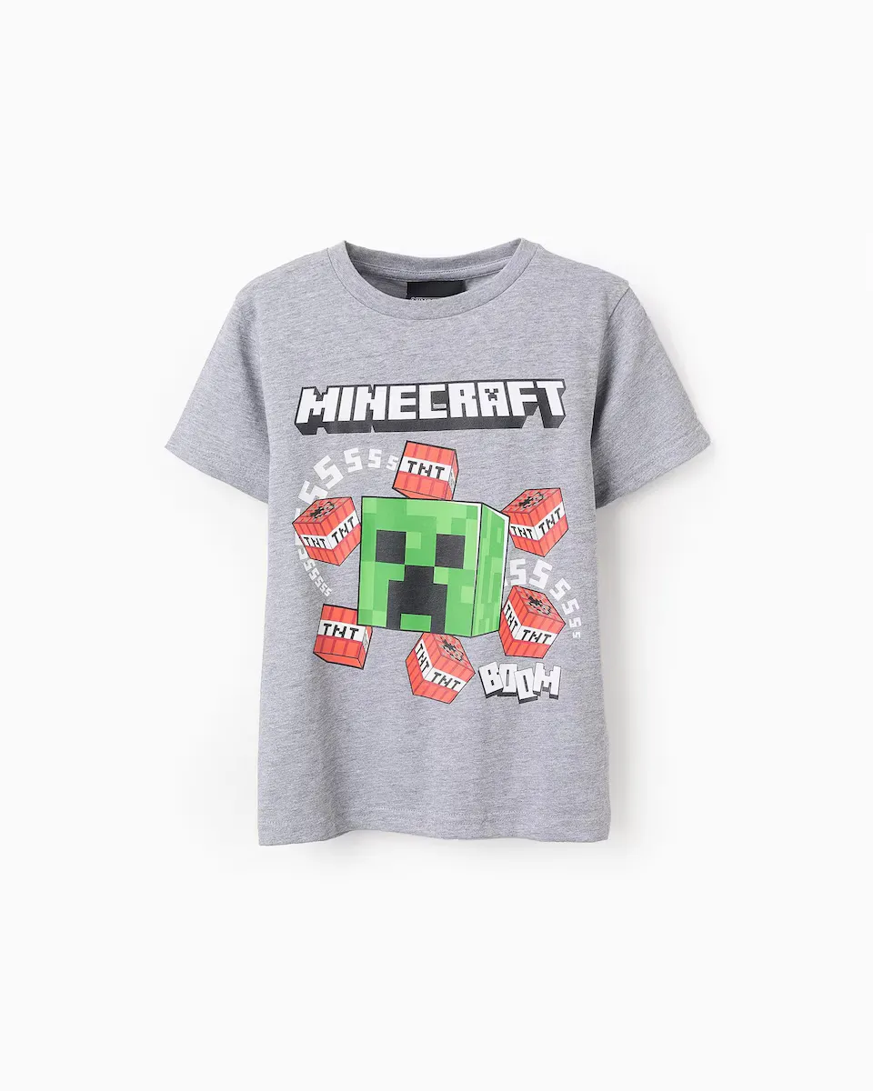 

Футболка для мальчика из 100% хлопка с принтом Minecraft Zippy, серый