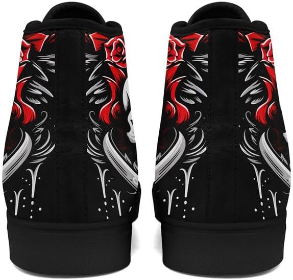 Крутые индивидуальные кроссовки Skull High Tops из холщовой ткани для мужчин и женщин, классические с шнуровкой, готический стиль, повседневные холщовые кроссовки Coolcustomize, Color1 — фото 4
