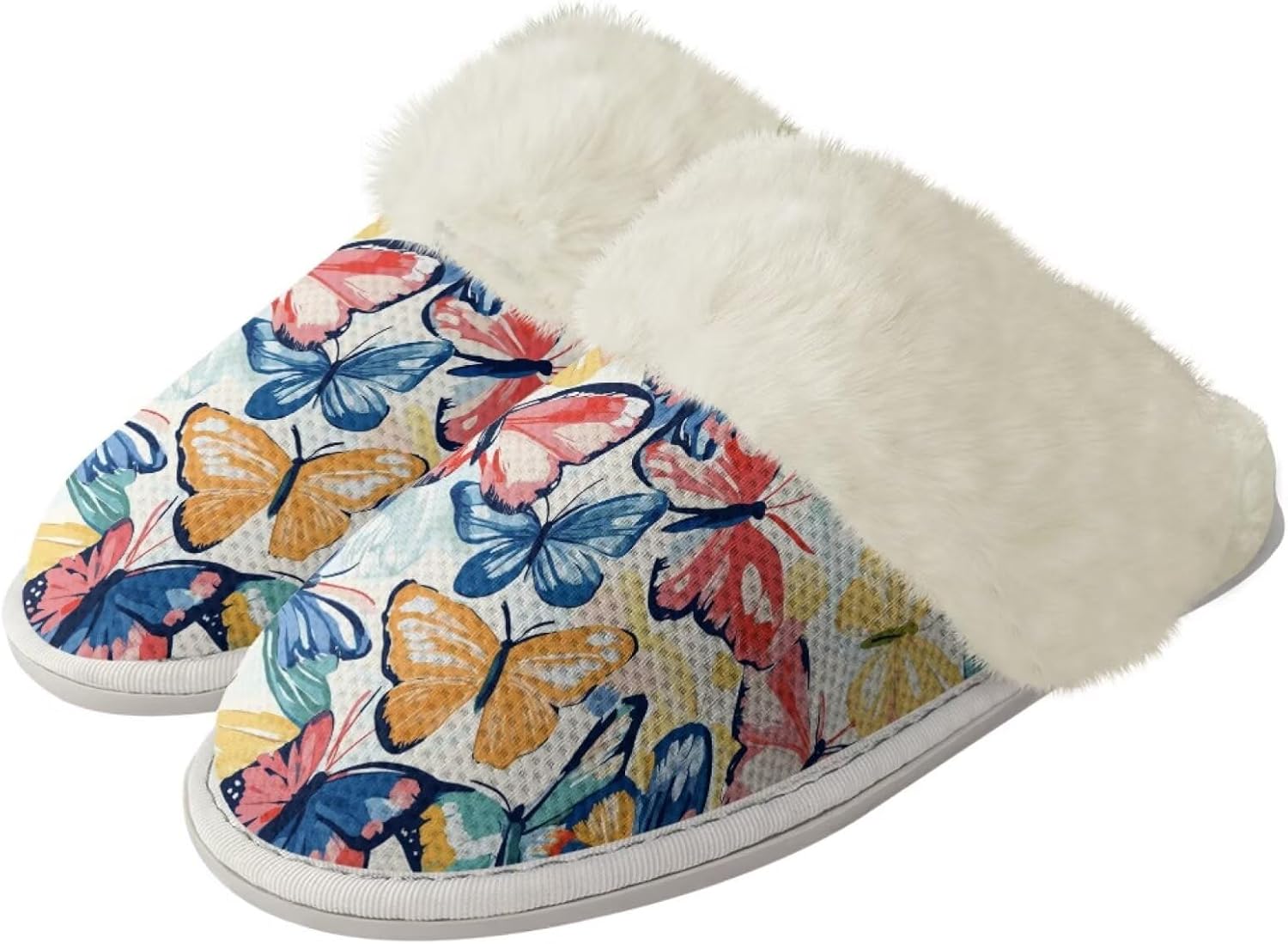 

Женские пушистые домашние тапочки BIGCARJOB для зимы, уютные плюшевые домашние тапочки с мягкой подошвой против скольжения, Colorful Butterfly