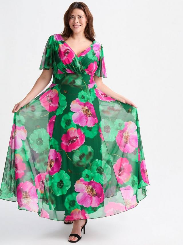 

Макси-платье isabelle с цветочным декольте и плавающим рукавом Scarlett & Jo, цвет Green/Pink