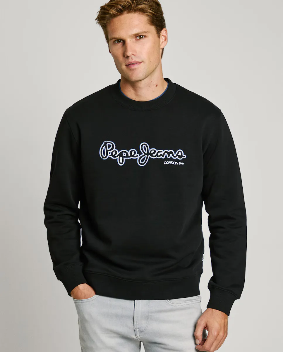 

Мужской свитшот с круглым вырезом и принтом логотипа Pepe Jeans, чёрный