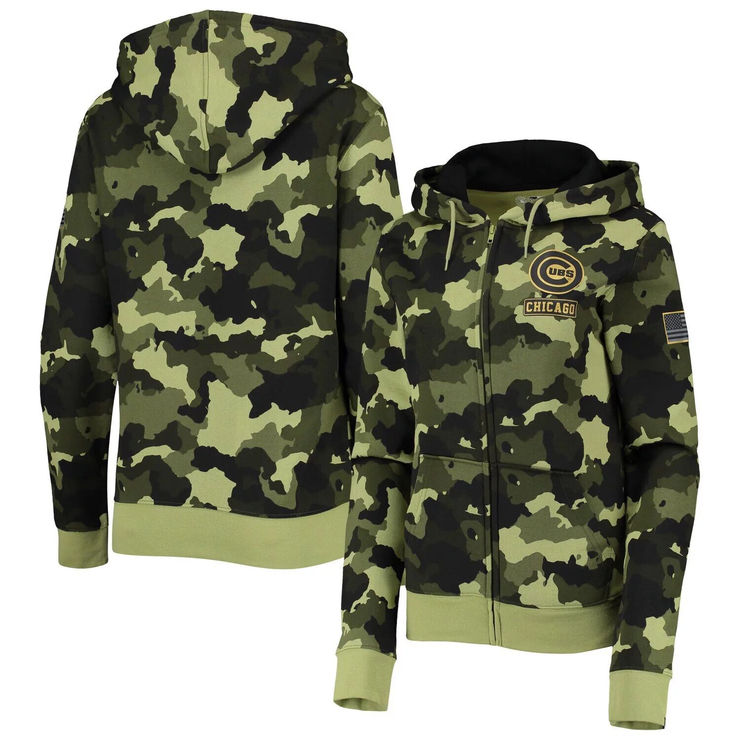 

Женская камуфляжная толстовка с молнией во всю длину New Era Green Chicago Cubs 2022 MLB Armed Forces Day New Era