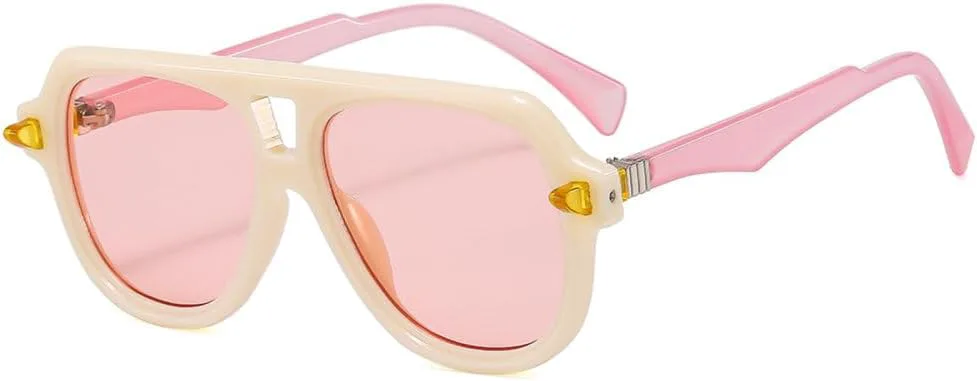 

Модные квадратные зеленые солнцезащитные очки для женщин и мужчин с двойной перемычкой, солнцезащитные очки с защитой от УФ-излучения UV400 MTZJH, Beige Pink