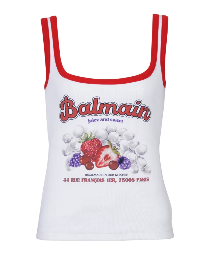 

Майка с фруктовым принтом Balmain, белый