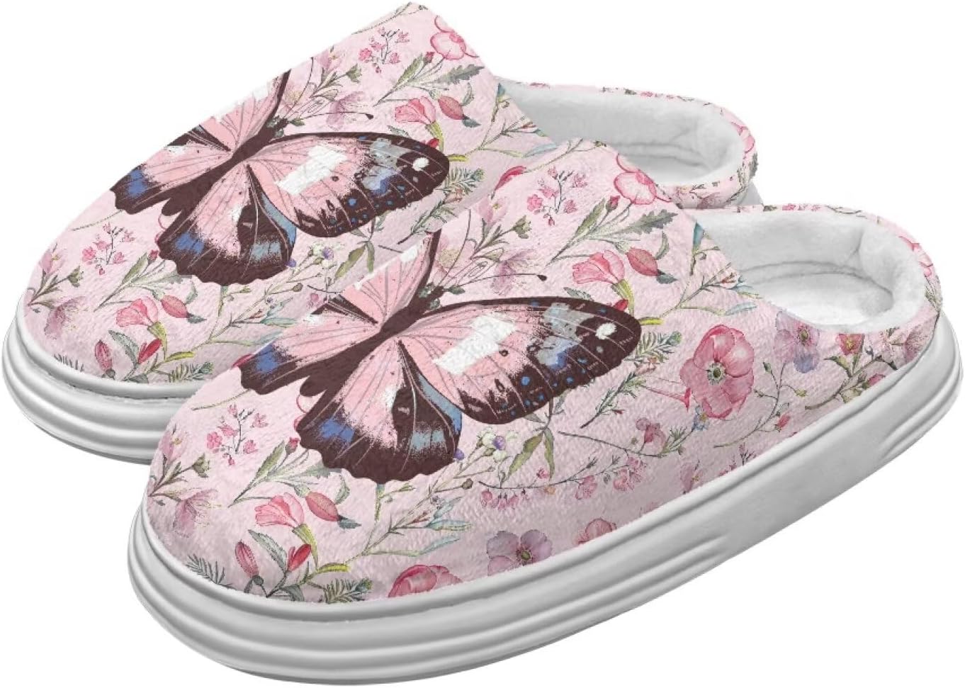 

Тапочки для женщин и мужчин, зимние шлепанцы, мягкие плюшевые пушистые домашние тапочки для улицы и дома Hechitok, Butterfly Floral