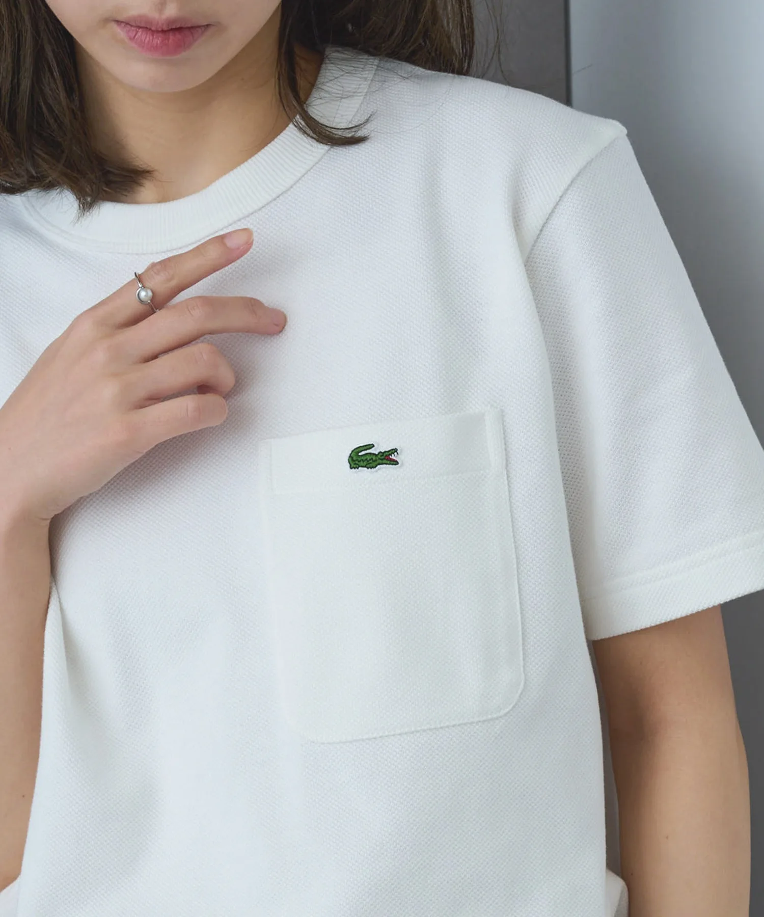 Унисекс футболка LACOSTE с карманом хлопковая белая
