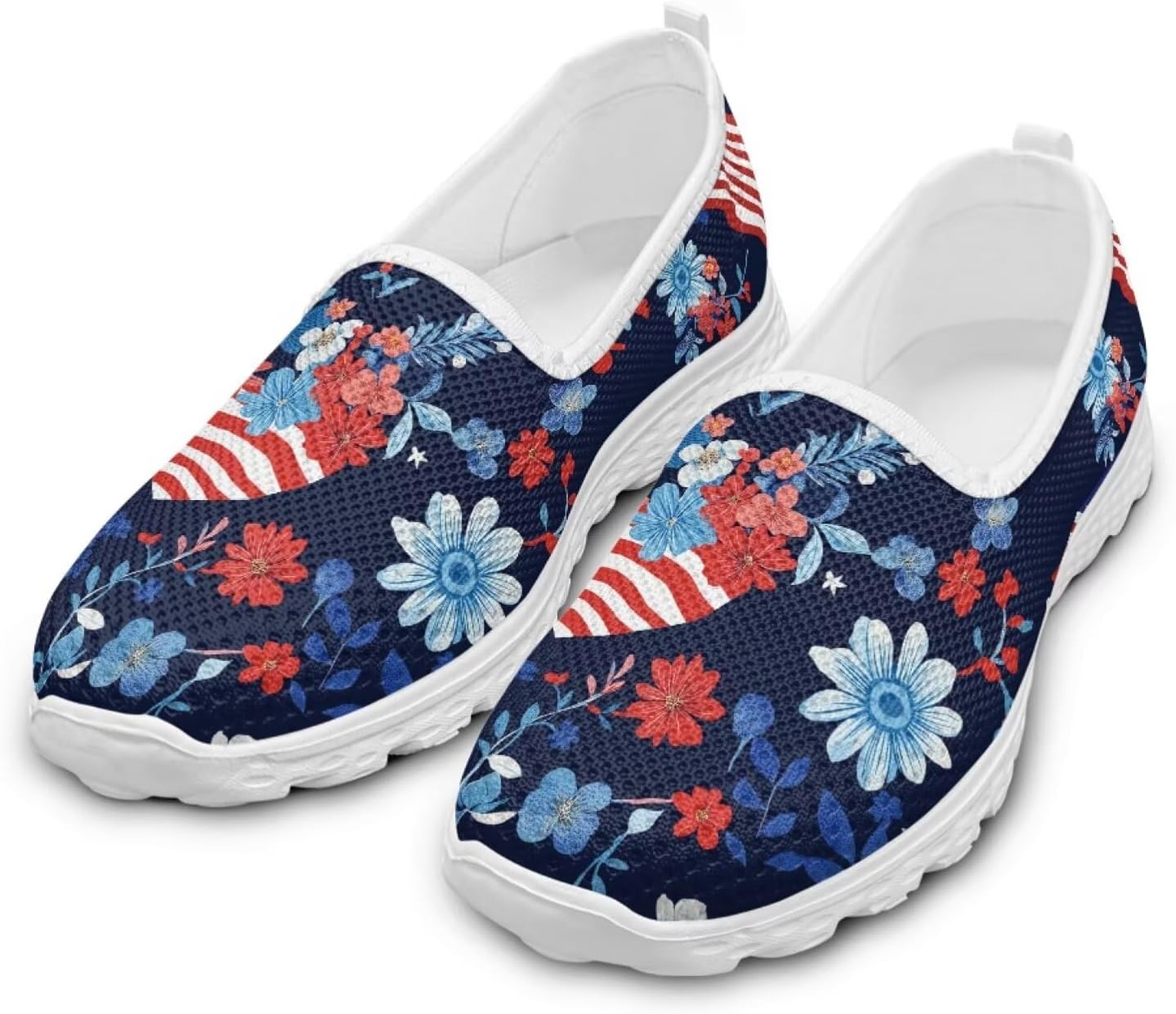 

Кроссовки Jeiento с американским флагом для женщин и мужчин, кеды для Дня независимости, сетчатые спортивные кроссовки, низкие плоские кроссовки для путешествий, синий