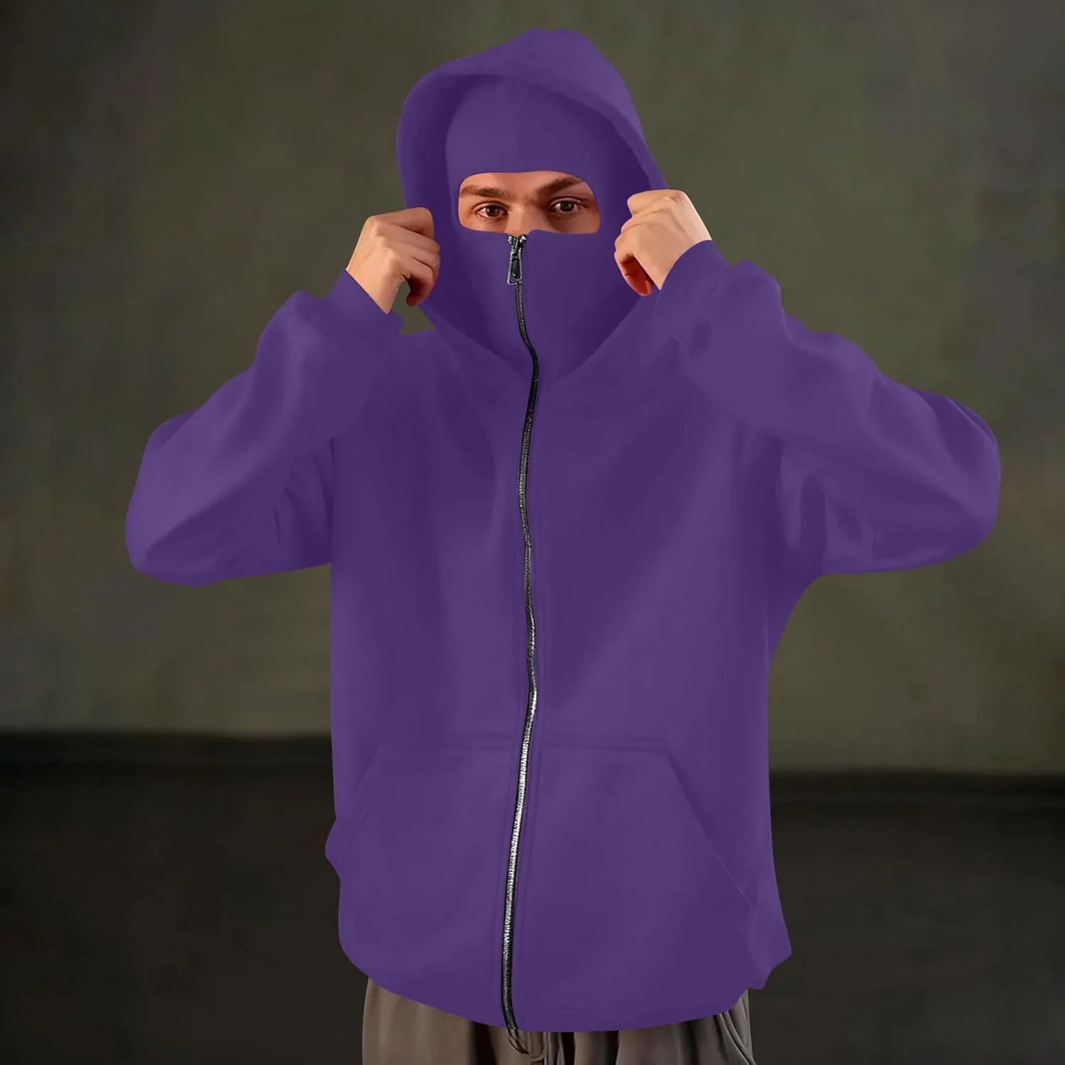 Мужской балаклава-худи с маской, двойной слой, ветрозащитный зимний zip-up — фото 3