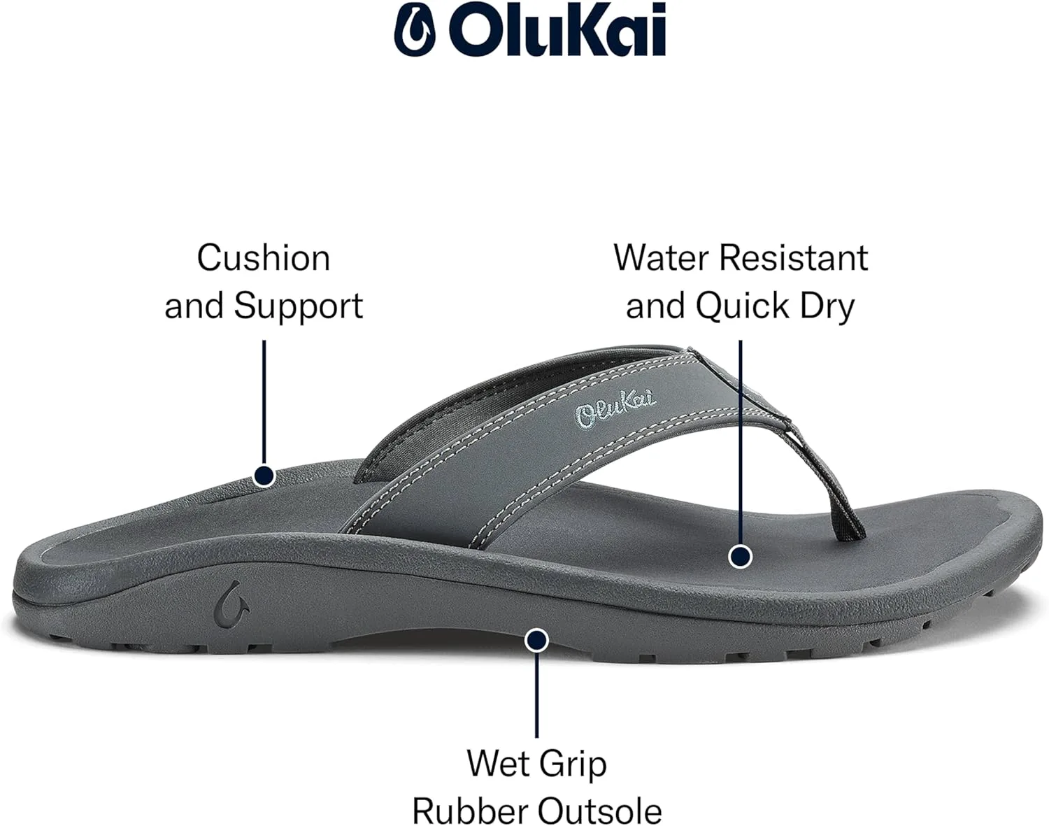 Мужские пляжные сандалии OLUKAI Ohana, водонепроницаемые шлепанцы, поддержка свода стопы и комфортная посадка, легкие и прочные, улучшенное сцепление и устойчивость — фото 4