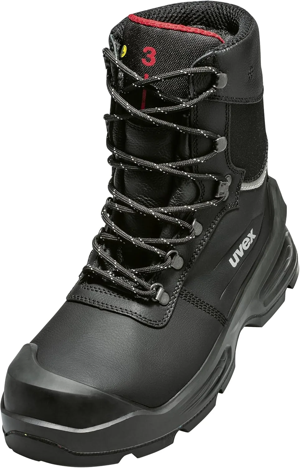 Зимние рабочие ботинки Uvex 3 quatro Safety Boots S3 ESD - зимние рабочие ботинки с теплой кожаной подкладкой, защитным носком без металлических вставок, нескользящей полиуретановой подошвой, удлиненной посадкой - ширина 11 см, черный