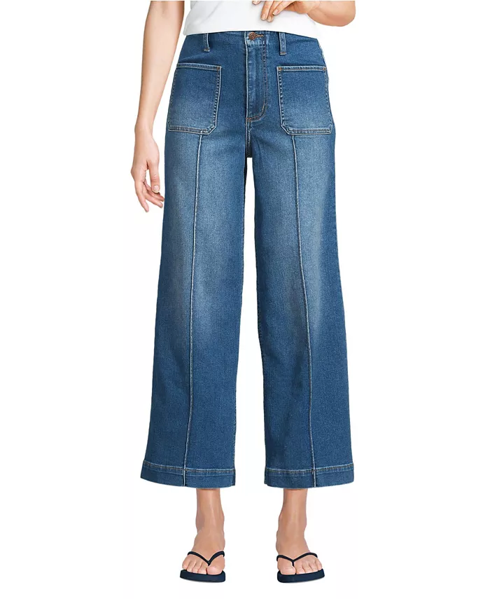 

Женские укороченные джинсы Recover Denim с высокой талией и накладными карманами Lands' End, синий