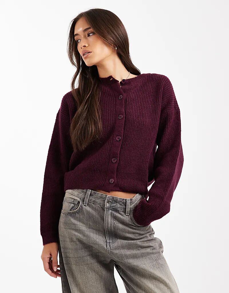 

Вязаный кардиган ASOS DESIGN с рукавами-коконами винного цвета