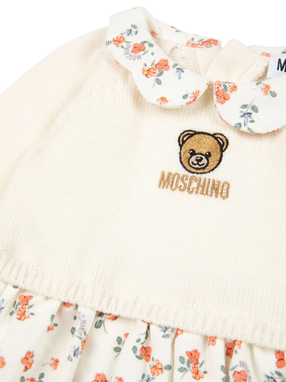 Платье с оборками и цветочным принтом Moschino Kids, нейтральный — фото 3