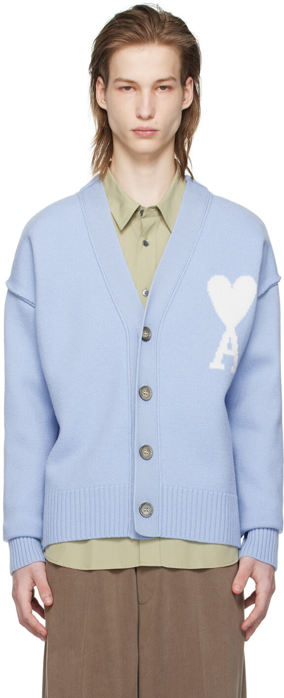 

Синий кардиган Ami de Cœur Ami Paris, цвет Blue/Off-white