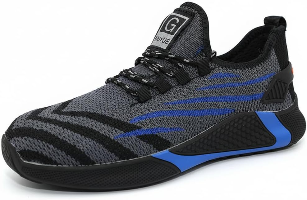 

Мужские рабочие ботинки FLOWERGIRR со стальным носком, легкие защитные кроссовки из трикотажной сетки, противоскользящая, непрокалываемая рабочая обувь для сварки и производства, синий