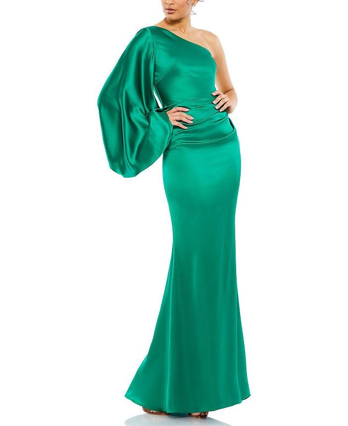 

Атласное платье с пышными рукавами Mac Duggal, зеленый
